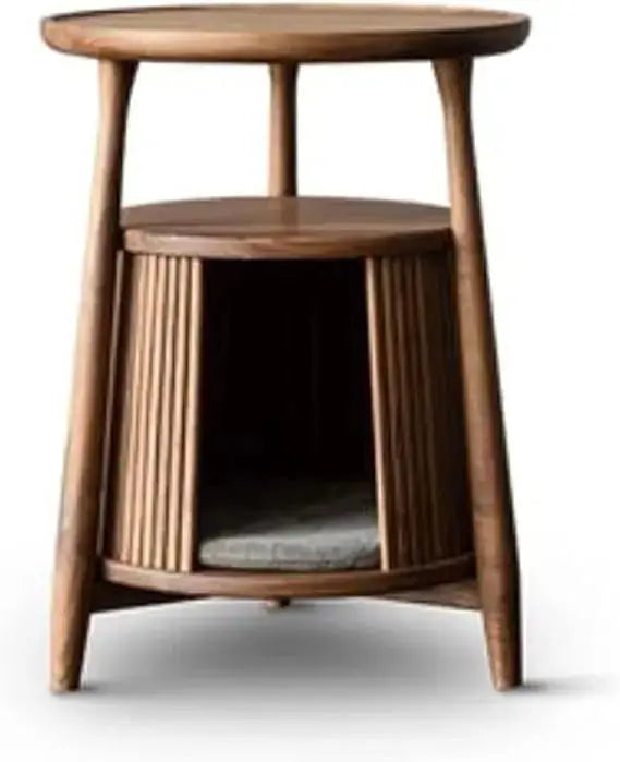 Solid Wood End Table with Built-in Cat House, Nightstand Coffee Table for Small Cats, Pet Bed Side Table Cat Condos luxecrown.co.uk
