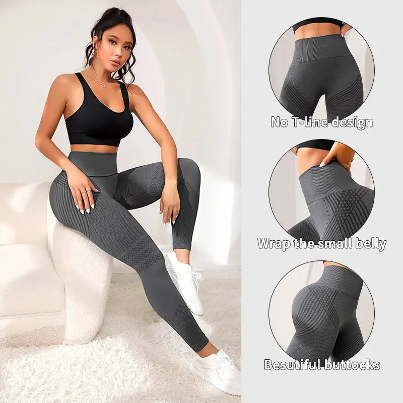 Sports Pants With Sexy Lines Lifting Buttocks Sports Tight Pants Women's High Waisted Elastic Fitness Pants Running Yoga Pants luxecrown.co.uk