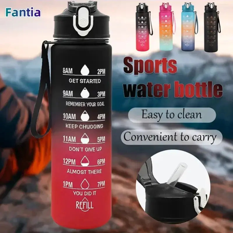 Sports Water Bottle with Time-Tracking Straw Leak Proof Locking Flip Cover for Easy Carry Ideal for Outdoor Adventures luxecrown.co.uk