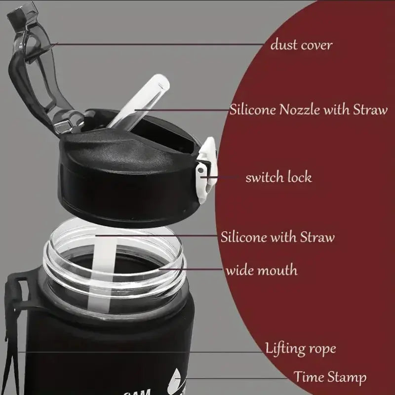Sports Water Bottle with Time-Tracking Straw Leak Proof Locking Flip Cover for Easy Carry Ideal for Outdoor Adventures luxecrown.co.uk