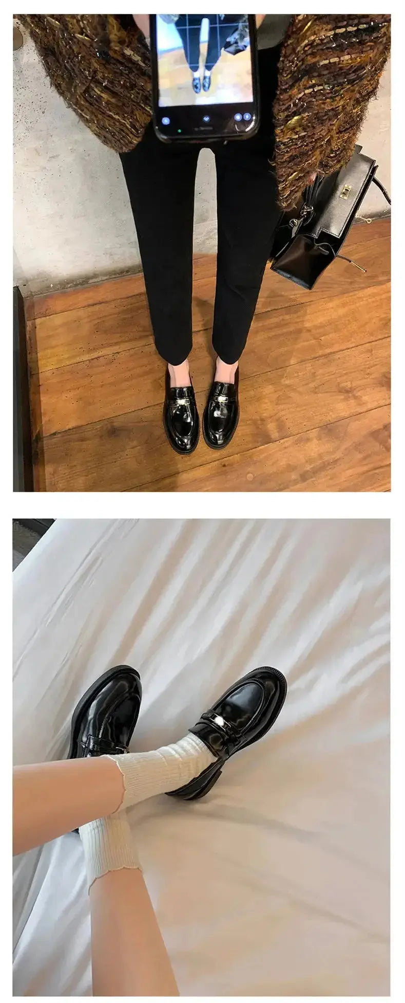 Spring New Women's Genuine Leather Shoes British Style Black Casual Shoes Banquet Office Wear Stylish Metal Design Loafers luxecrown.co.uk