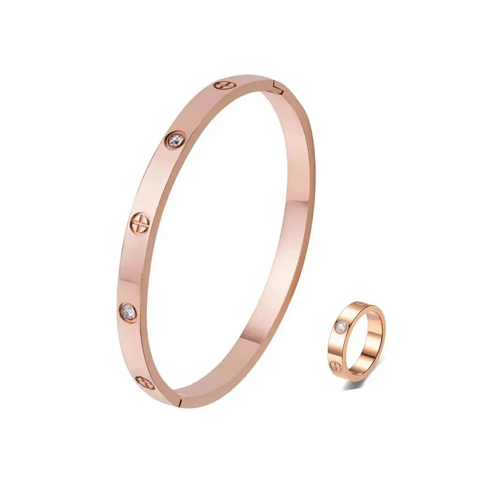 Stainless Steel Luxury Fashion Jewelry Set Golden Women Bangle Bracelet Love Cross Finger Rings For Men Women Jewelry Set Gift Streetsharks