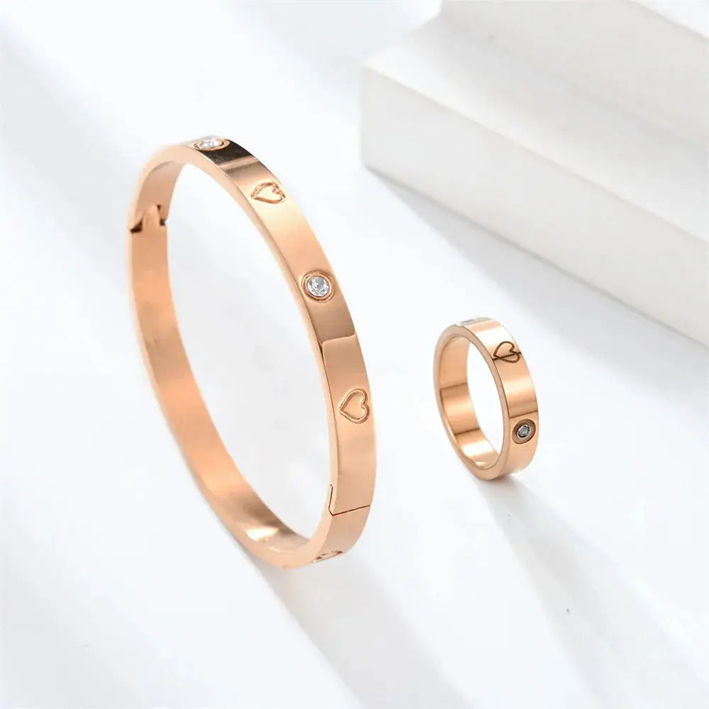Stainless Steel Luxury Fashion Jewelry Set Golden Women Bangle Bracelet Love Cross Finger Rings For Men Women Jewelry Set Gift Streetsharks