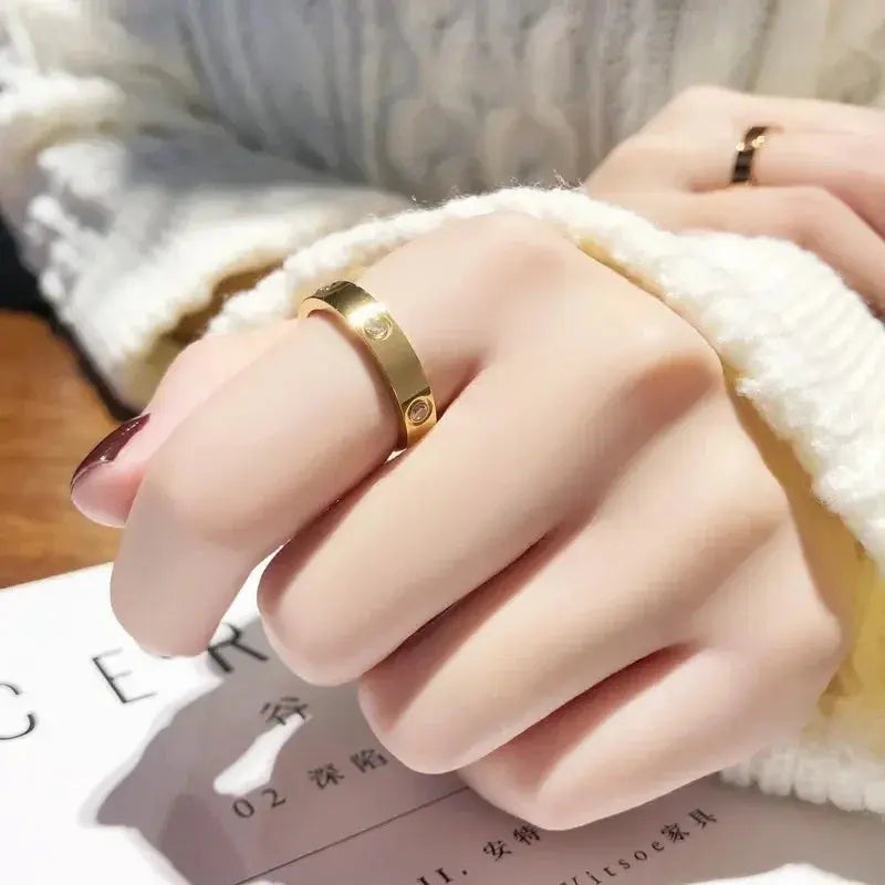 Stainless Steel Rose Gold Color Love Ring for Women Men Couple Shiny Zircon Rings Jewelry Streetsharks