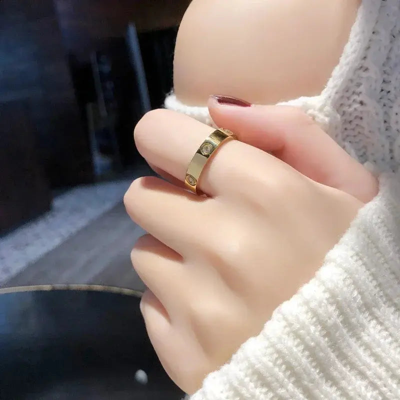 Stainless Steel Rose Gold Color Love Ring for Women Men Couple Shiny Zircon Rings Jewelry Streetsharks