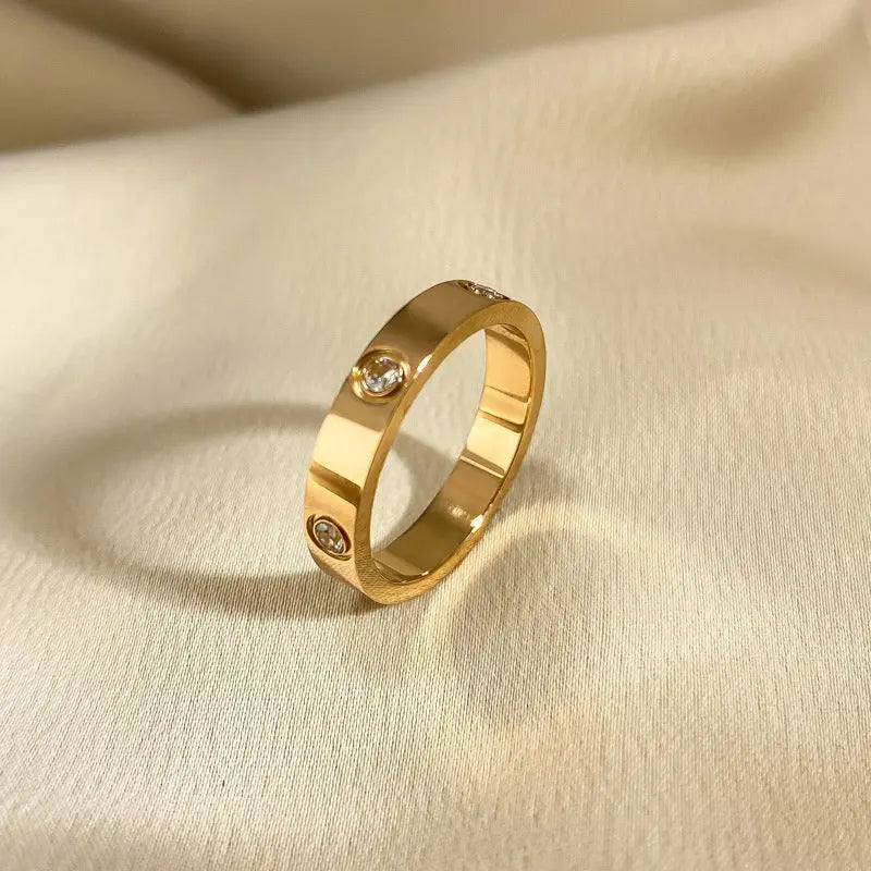 Stainless Steel Rose Gold Color Love Ring for Women Men Couple Shiny Zircon Rings Jewelry Streetsharks