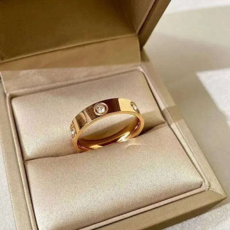 Stainless Steel Rose Gold Color Love Ring for Women Men Couple Shiny Zircon Rings Jewelry Streetsharks