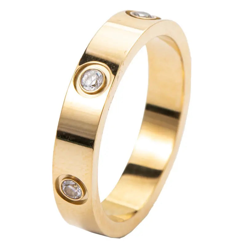 Stainless Steel Rose Gold Color Love Ring for Women Men Couple Shiny Zircon Rings Jewelry Streetsharks