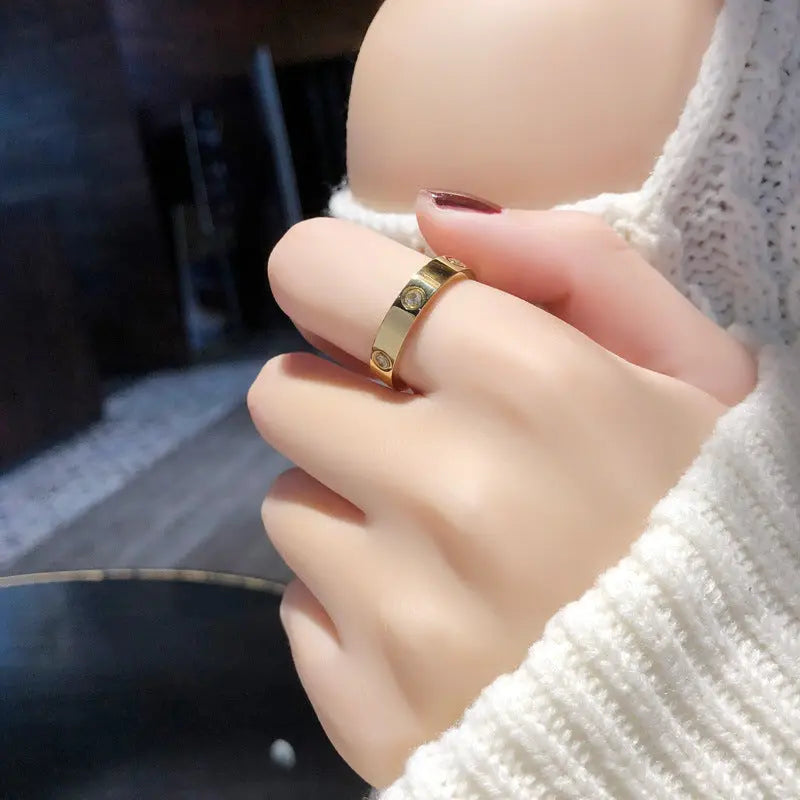 Stainless Steel Rose Gold Color Love Ring for Women Men Couple Shiny Zircon Rings Jewelry Streetsharks