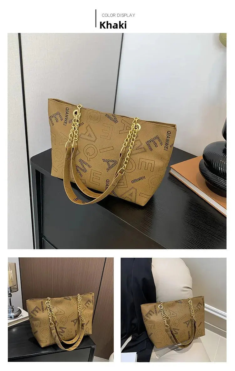 Stylish Commuter Handbag Retro Casual Tote Bag Women's Trend Spring New Large Capacity Street Style PU Material Zipper Opening luxecrown.co.uk