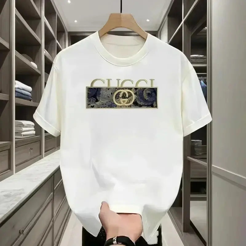 Summer 2026 New Brand Luxury Letter Pattern Printed Men's 100% Pure Cotton Short Sleeve Round Neck T-shirt luxecrown.co.uk