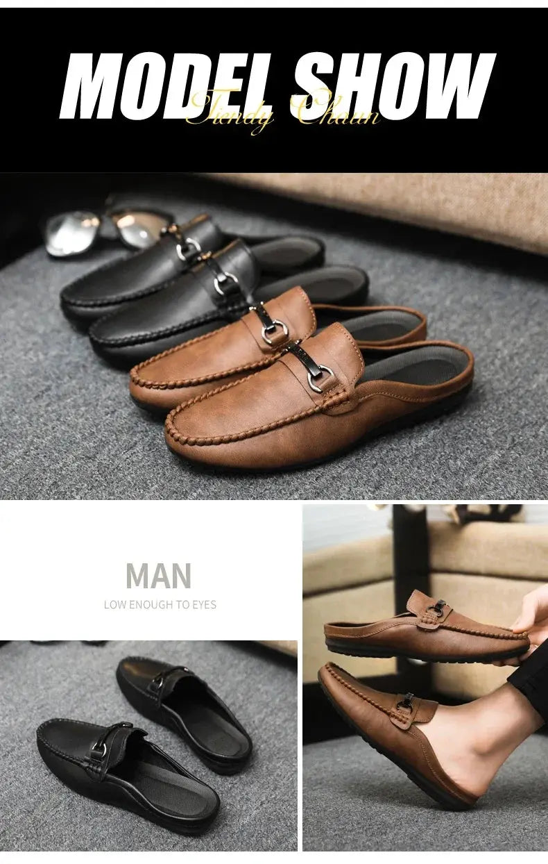 Summer Half Shoes For Men Comfortable Leather Casual Shoes Soft Flat Men's Loafers Lightweight Slip-on Shoes Man Daily Slippers luxecrown.co.uk