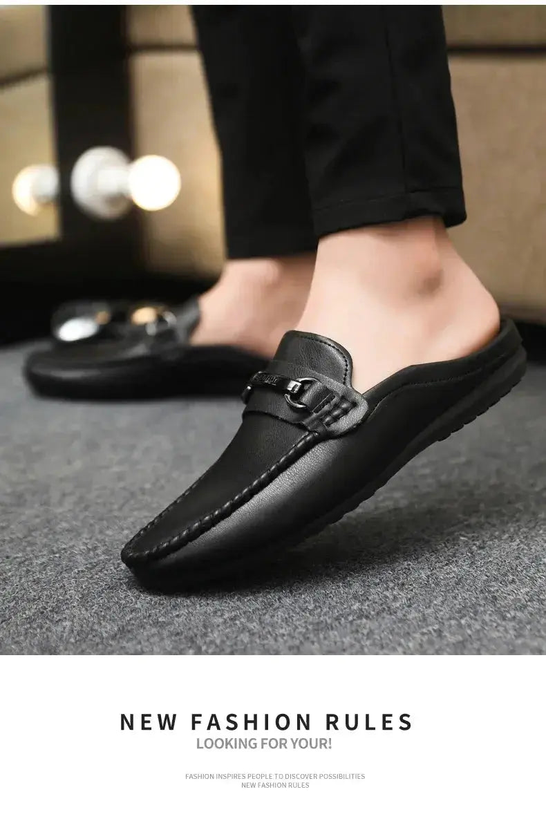 Summer Half Shoes For Men Comfortable Leather Casual Shoes Soft Flat Men's Loafers Lightweight Slip-on Shoes Man Daily Slippers luxecrown.co.uk