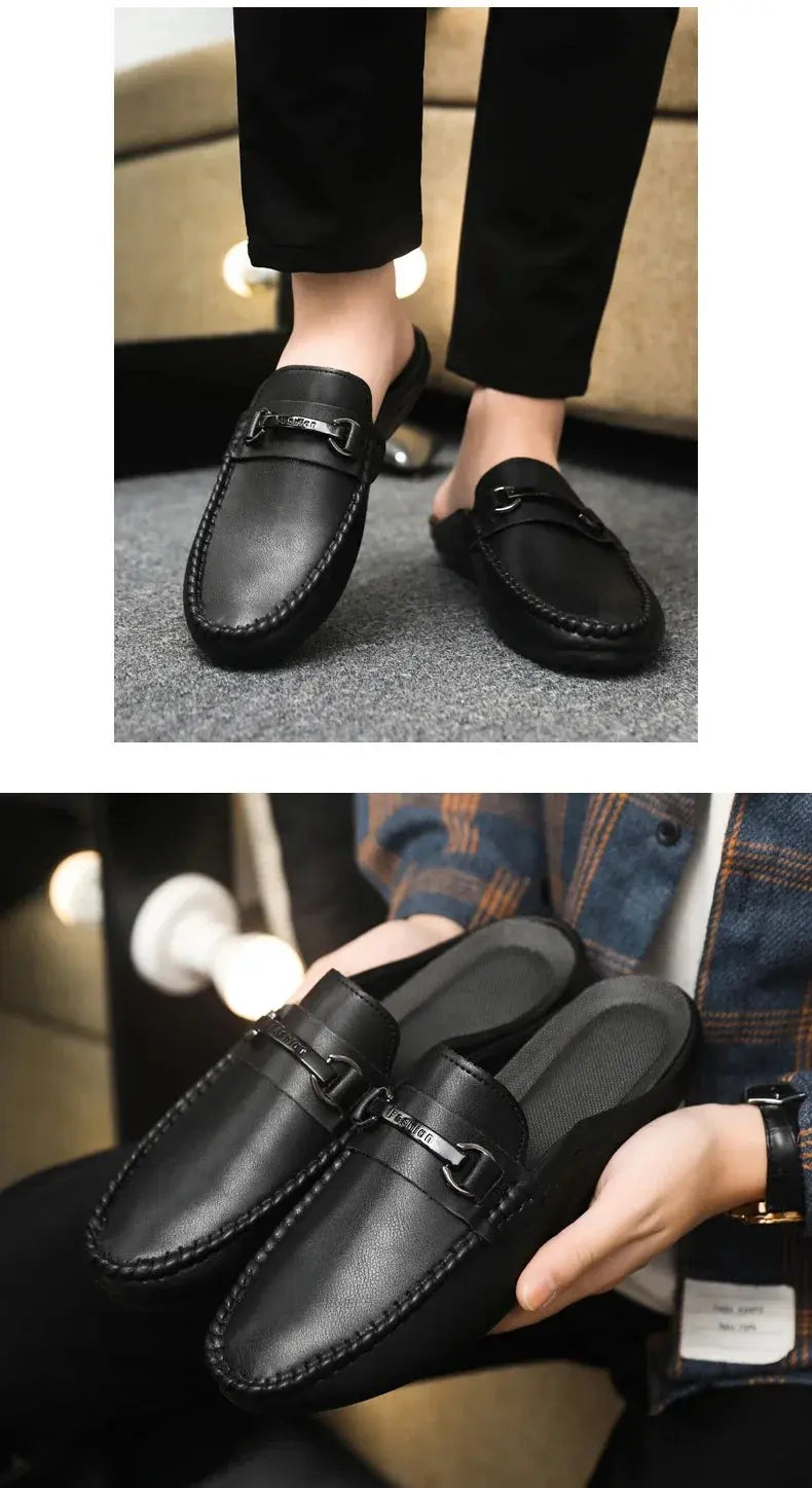 Summer Half Shoes For Men Comfortable Leather Casual Shoes Soft Flat Men's Loafers Lightweight Slip-on Shoes Man Daily Slippers luxecrown.co.uk