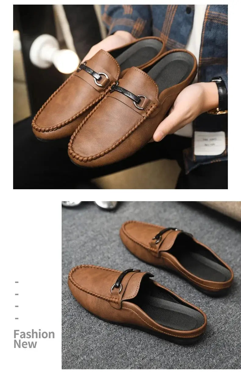 Summer Half Shoes For Men Comfortable Leather Casual Shoes Soft Flat Men's Loafers Lightweight Slip-on Shoes Man Daily Slippers luxecrown.co.uk