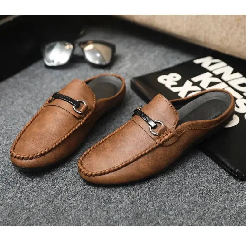 Summer Half Shoes For Men Comfortable Leather Casual Shoes Soft Flat Men's Loafers Lightweight Slip-on Shoes Man Daily Slippers luxecrown.co.uk