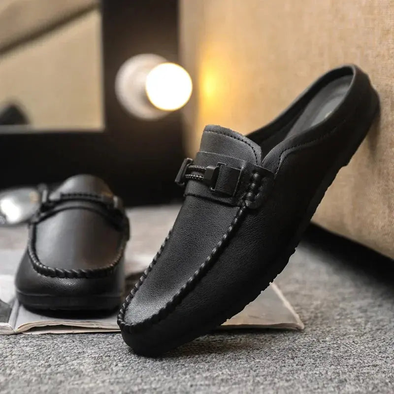 Summer Leather Men Half Slippers Breathable Mens Casual Shoes Slip-on Lazy Driving Shoes Comfortable Walking Loafers Moccasins luxecrown.co.uk