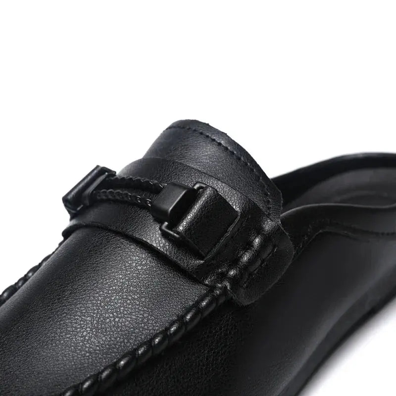 Summer Leather Men Half Slippers Breathable Mens Casual Shoes Slip-on Lazy Driving Shoes Comfortable Walking Loafers Moccasins luxecrown.co.uk