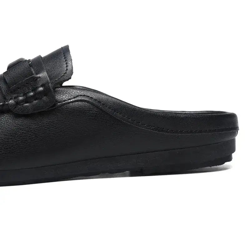 Summer Leather Men Half Slippers Breathable Mens Casual Shoes Slip-on Lazy Driving Shoes Comfortable Walking Loafers Moccasins luxecrown.co.uk
