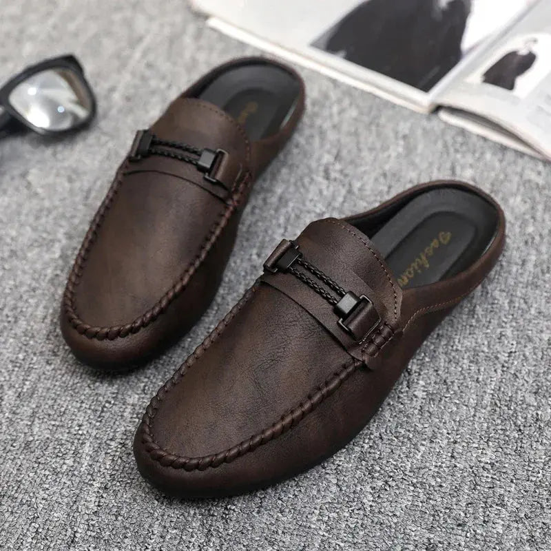 Summer Leather Men Half Slippers Breathable Mens Casual Shoes Slip-on Lazy Driving Shoes Comfortable Walking Loafers Moccasins luxecrown.co.uk