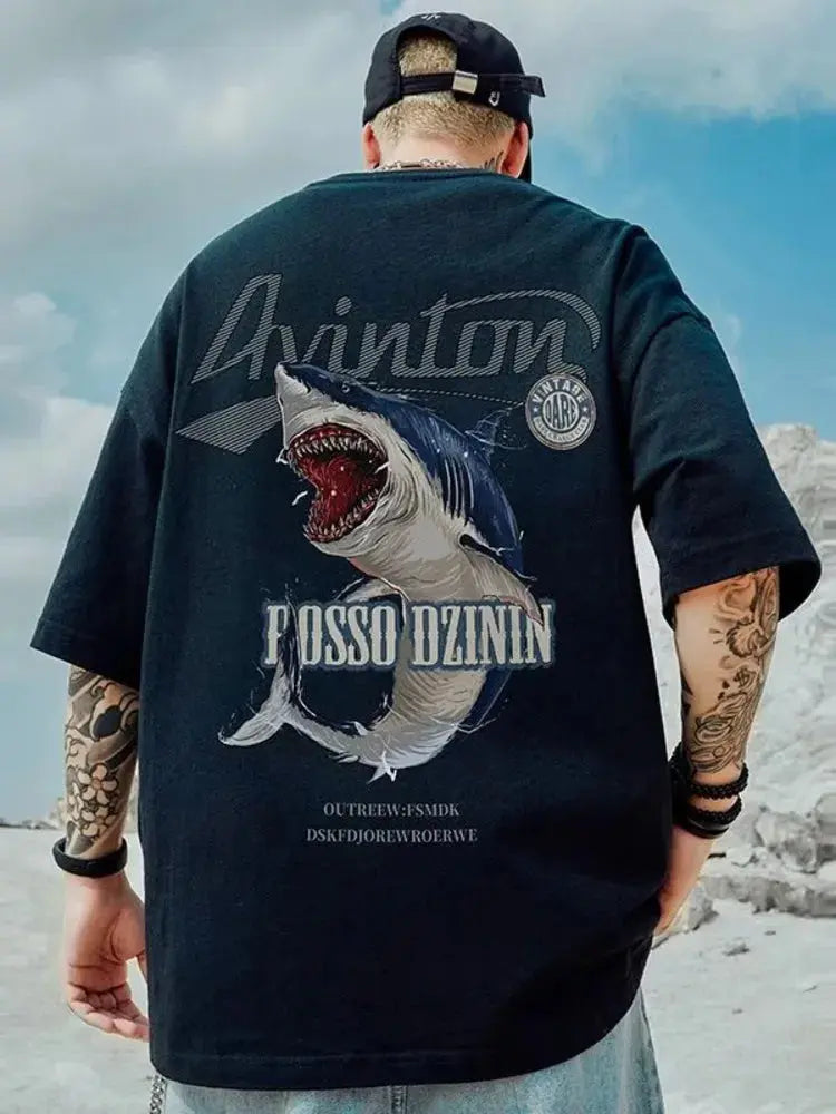 Summer New Casual Loose T-shirt Short Sleeved Men's Fashion Loose Printing Large 8XL Hip Hop Couple Wear Half Sleeve Cotton Top Streetsharks