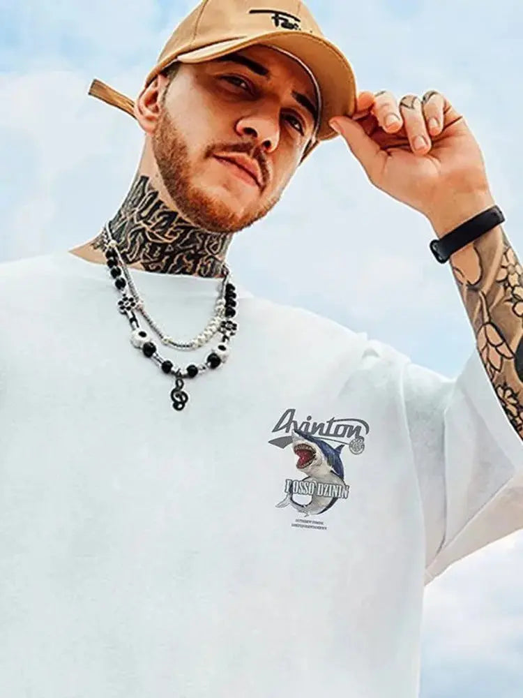 Summer New Casual Loose T-shirt Short Sleeved Men's Fashion Loose Printing Large 8XL Hip Hop Couple Wear Half Sleeve Cotton Top Streetsharks