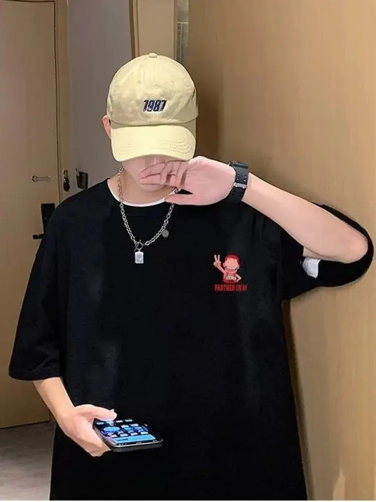 Summer New Casual Loose T-shirt Short Sleeved Men's Fashion Loose Printing Large 8XL Hip Hop Couple Wear Half Sleeve Cotton Top Streetsharks