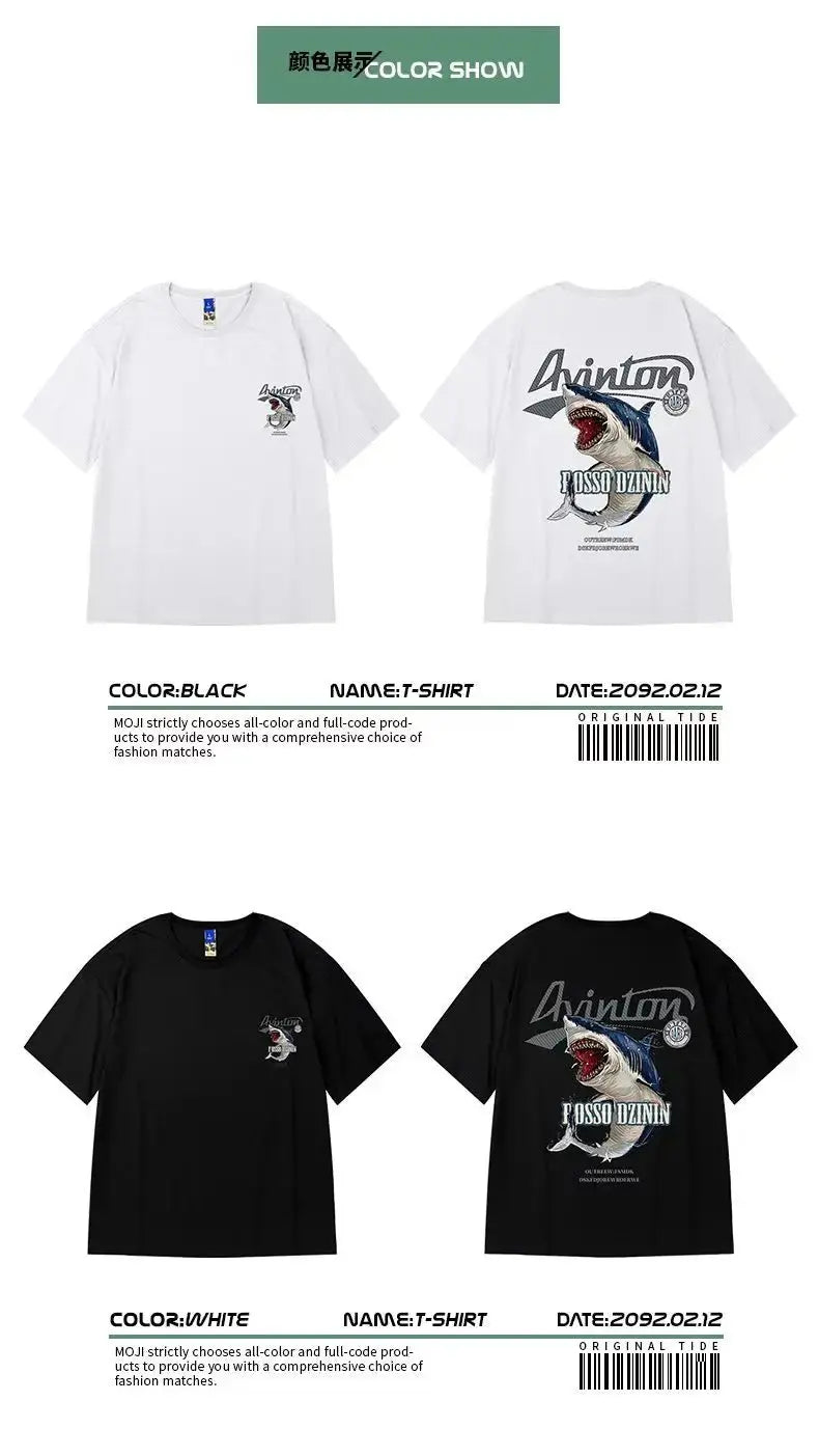 Summer New Casual Loose T-shirt Short Sleeved Men's Fashion Loose Printing Large 8XL Hip Hop Couple Wear Half Sleeve Cotton Top Streetsharks