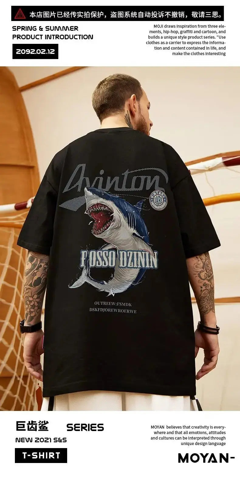 Summer New Casual Loose T-shirt Short Sleeved Men's Fashion Loose Printing Large 8XL Hip Hop Couple Wear Half Sleeve Cotton Top Streetsharks