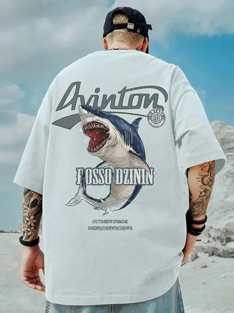 Summer New Casual Loose T-shirt Short Sleeved Men's Fashion Loose Printing Large 8XL Hip Hop Couple Wear Half Sleeve Cotton Top Streetsharks