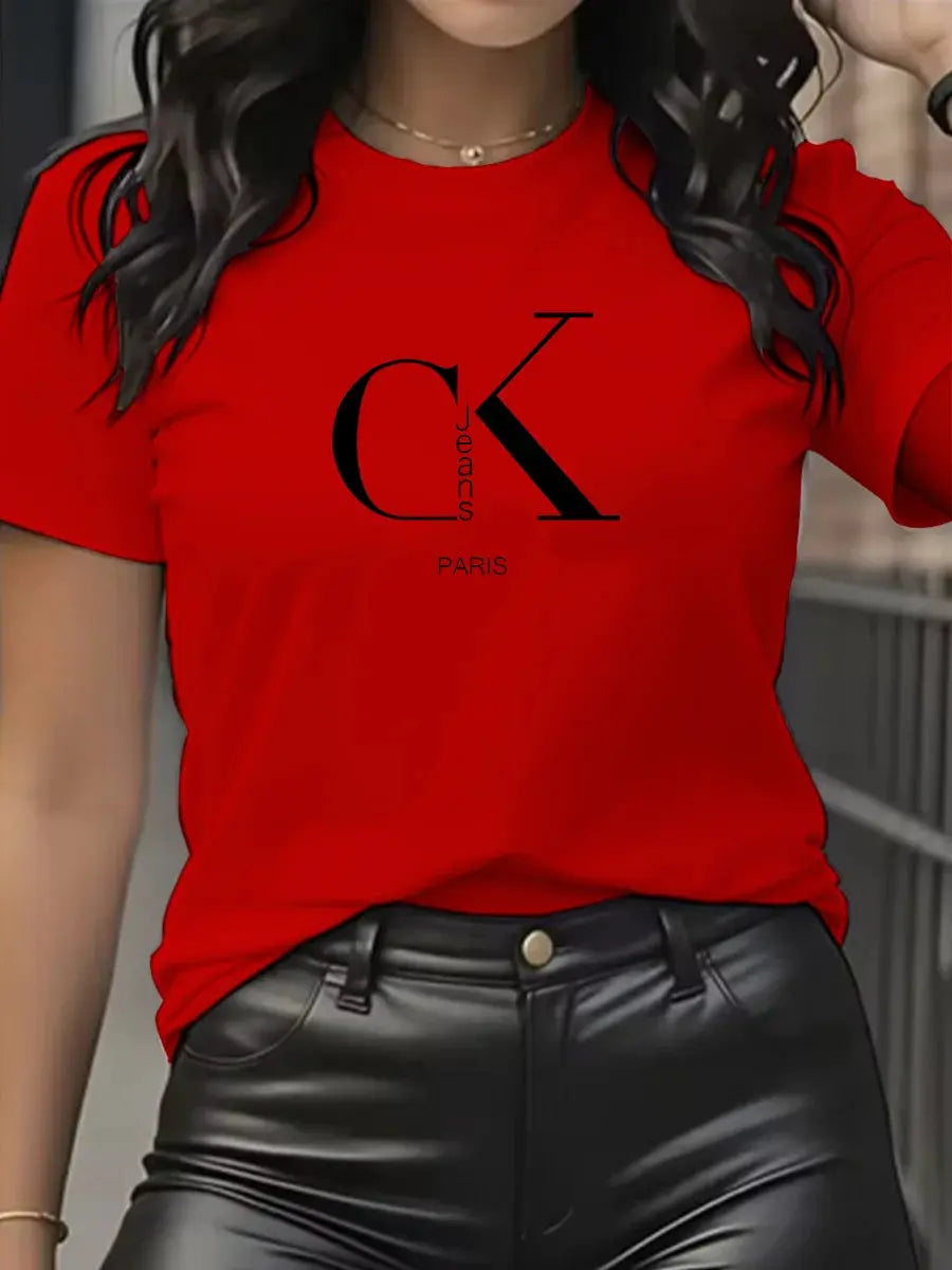 Summer luxury brand fashion cartoon letter print crew collar clothing short sleeve T-shirt trend women's summer Y2K top luxecrown.co.uk