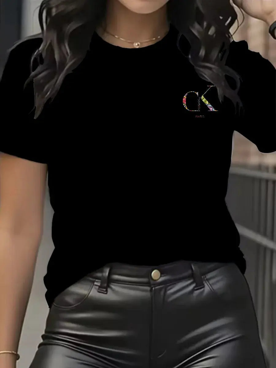 Summer luxury brand fashion cartoon letter print crew collar clothing short sleeve T-shirt trend women's summer Y2K top luxecrown.co.uk