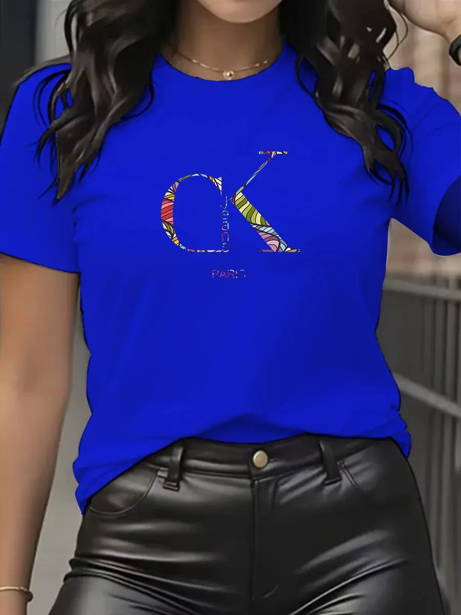 Summer luxury brand fashion cartoon letter print crew collar clothing short sleeve T-shirt trend women's summer Y2K top luxecrown.co.uk