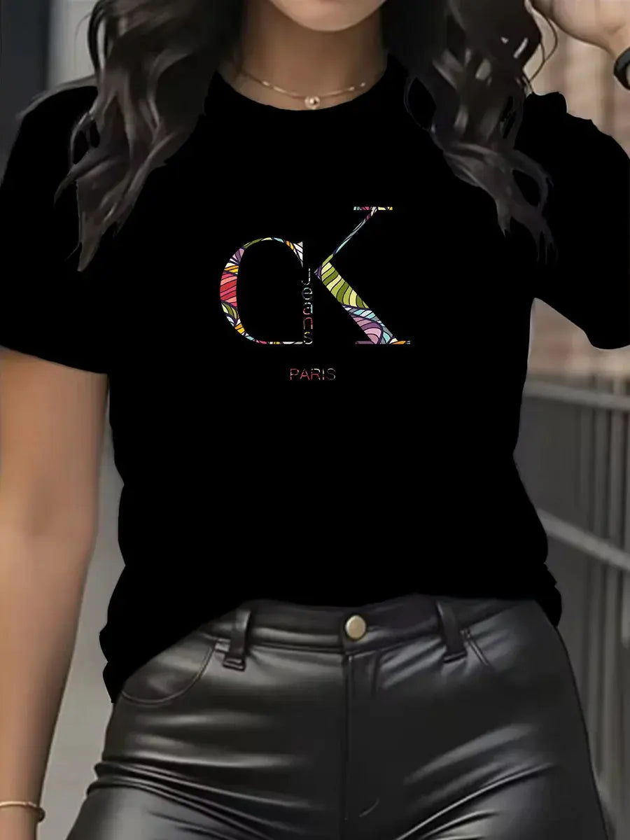 Summer luxury brand fashion cartoon letter print crew collar clothing short sleeve T-shirt trend women's summer Y2K top luxecrown.co.uk