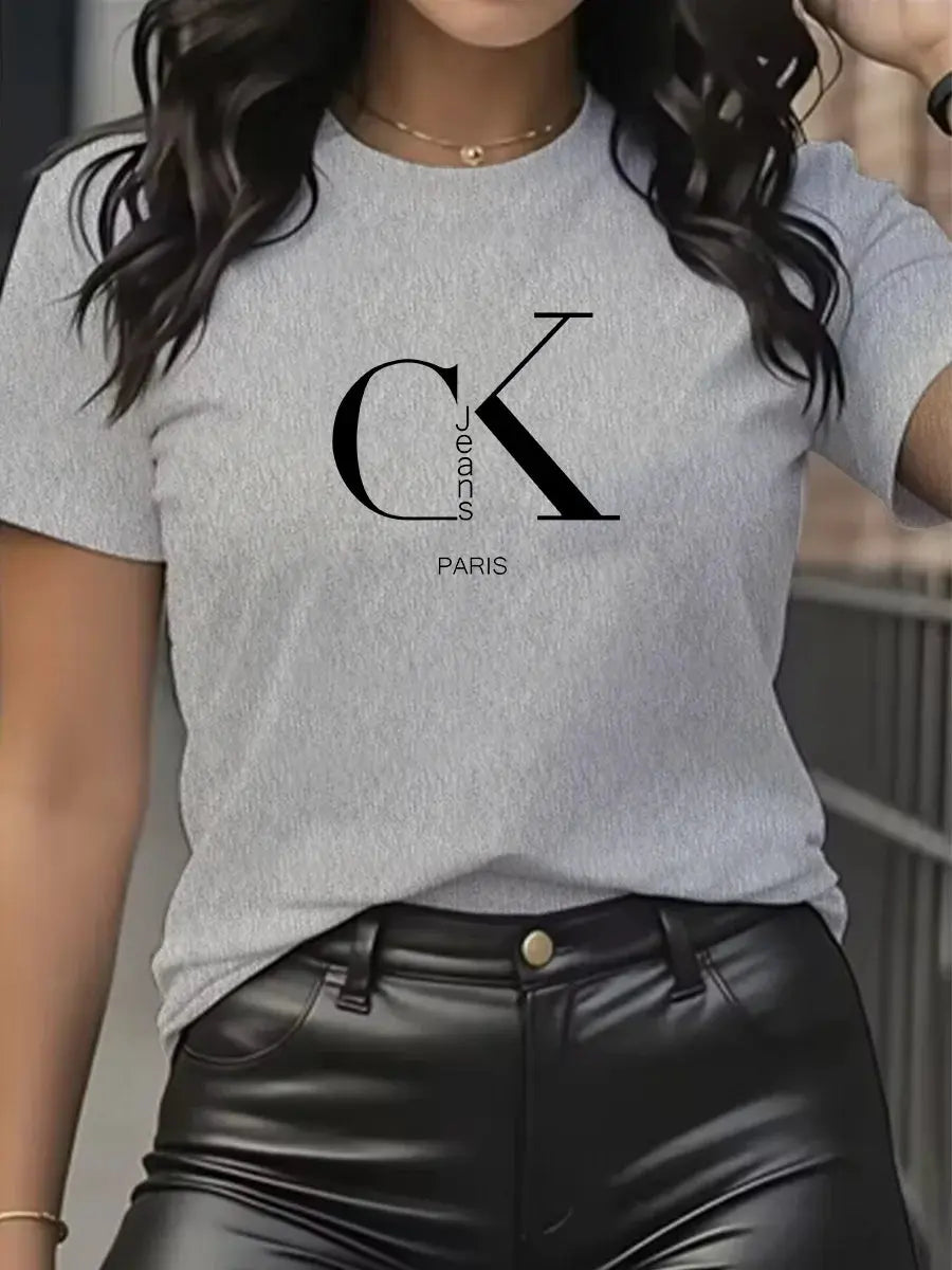 Summer luxury brand fashion cartoon letter print crew collar clothing short sleeve T-shirt trend women's summer Y2K top luxecrown.co.uk