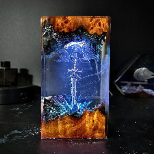Sword Theme Landscape Organism Resin Light Creactive Art Decoration Table Lamp Magic Sword Colorful Night Light USB Charge Streetsharks