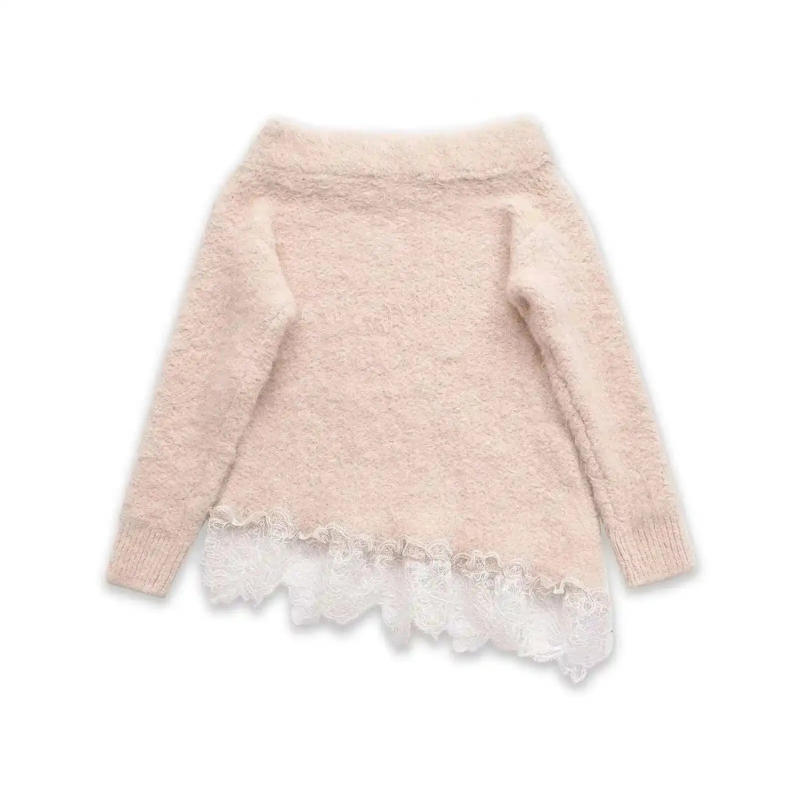TARUXY Stylish Lace-Paneled Pullover Sweater Women's Solid Round Neck Long Sleeves Loose Knitted Sweater Autumn Commuter Sweater luxecrown.co.uk
