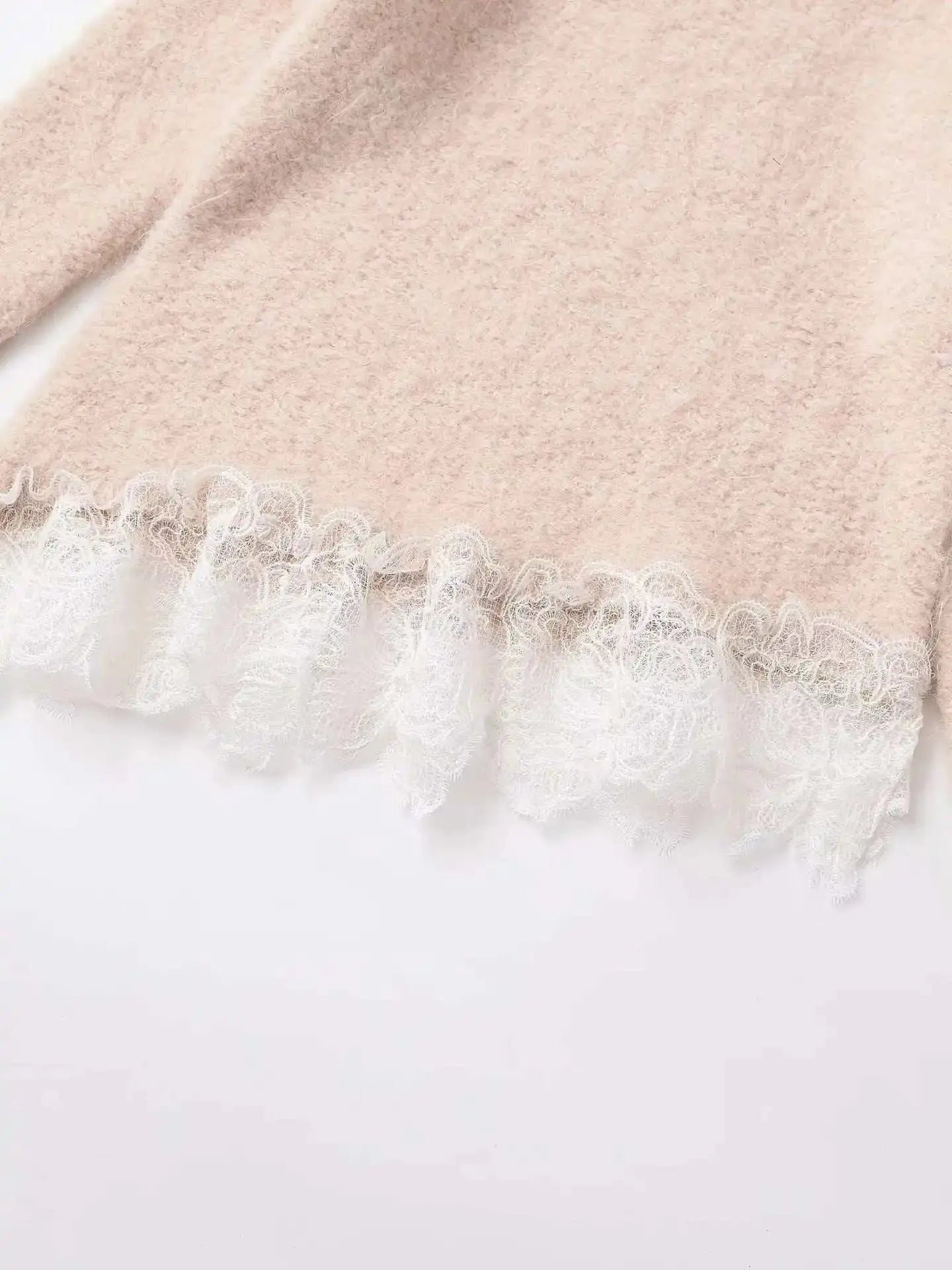 TARUXY Stylish Lace-Paneled Pullover Sweater Women's Solid Round Neck Long Sleeves Loose Knitted Sweater Autumn Commuter Sweater luxecrown.co.uk