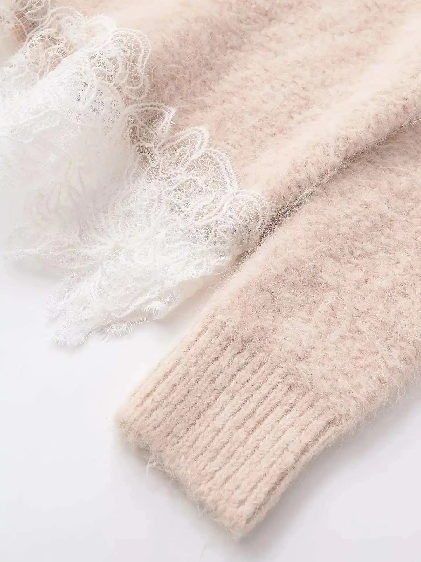 TARUXY Stylish Lace-Paneled Pullover Sweater Women's Solid Round Neck Long Sleeves Loose Knitted Sweater Autumn Commuter Sweater luxecrown.co.uk