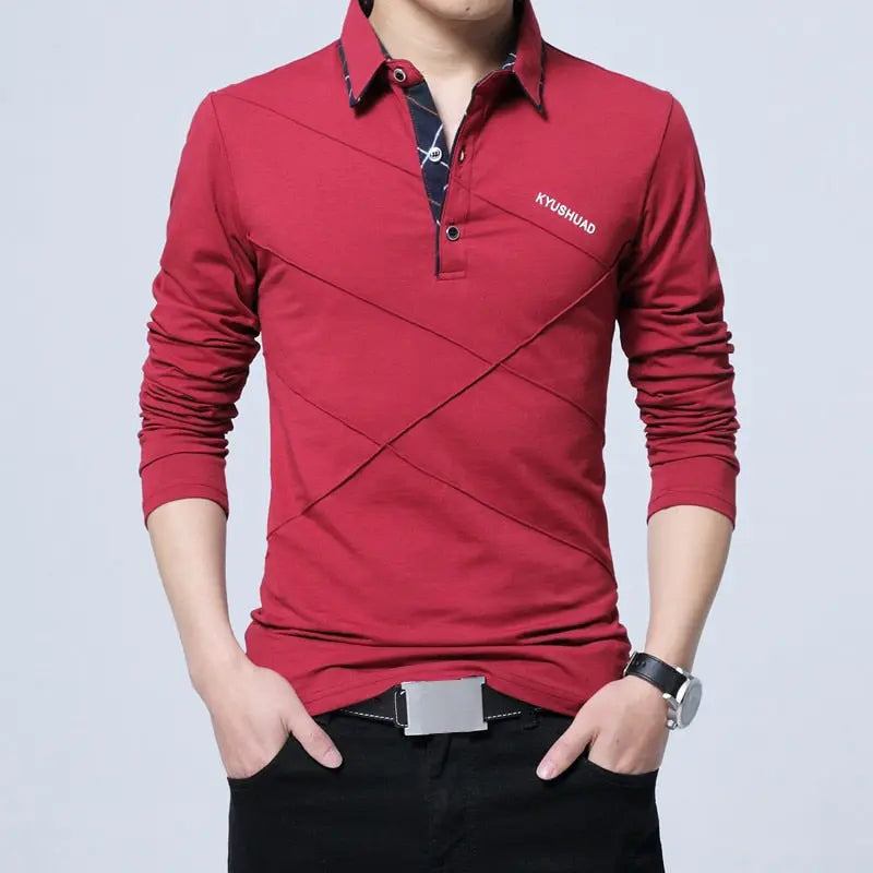 TETTERS Brand T-Shirt Men Long T-shirt Turn-down Stripe Streetsharks