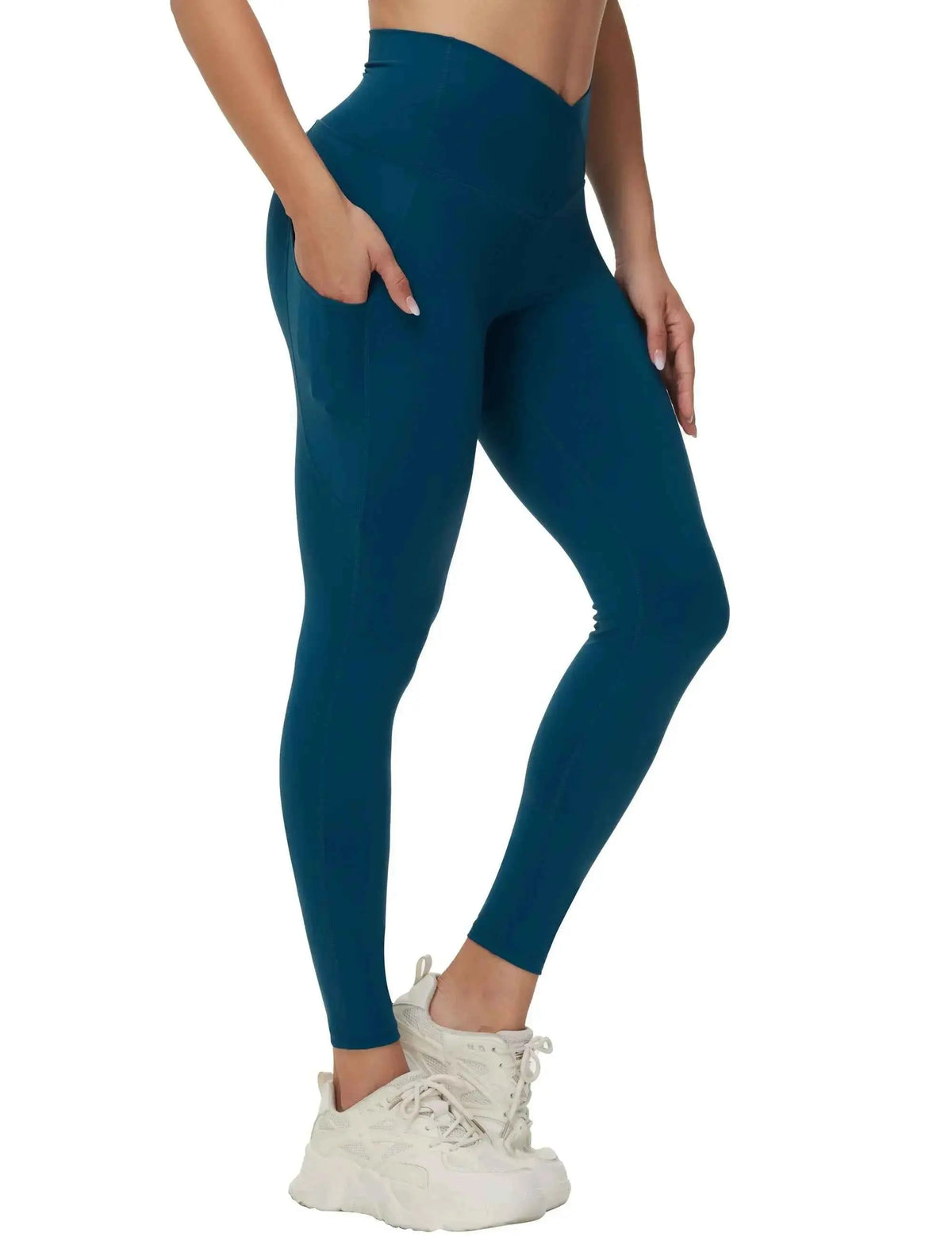 THE GYM PEOPLE Women's Cross Waist Workout Leggings Tummy Control High Waisted Athletic Yoga Pants with Pockets