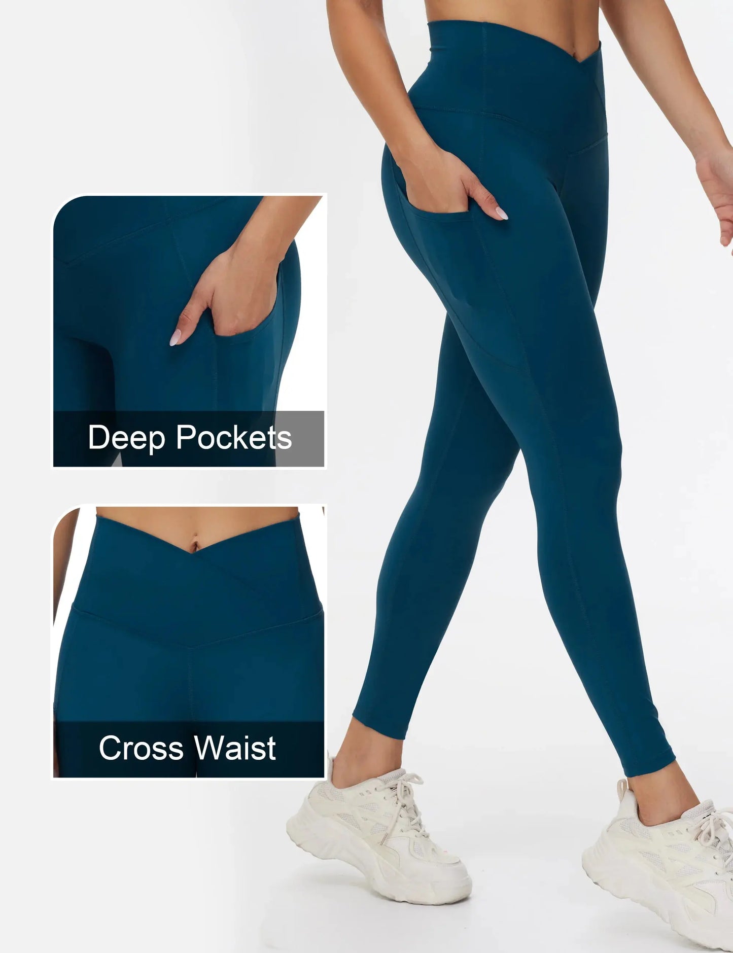 THE GYM PEOPLE Women's Cross Waist Workout Leggings Tummy Control High Waisted Athletic Yoga Pants with Pockets luxecrown.co.uk