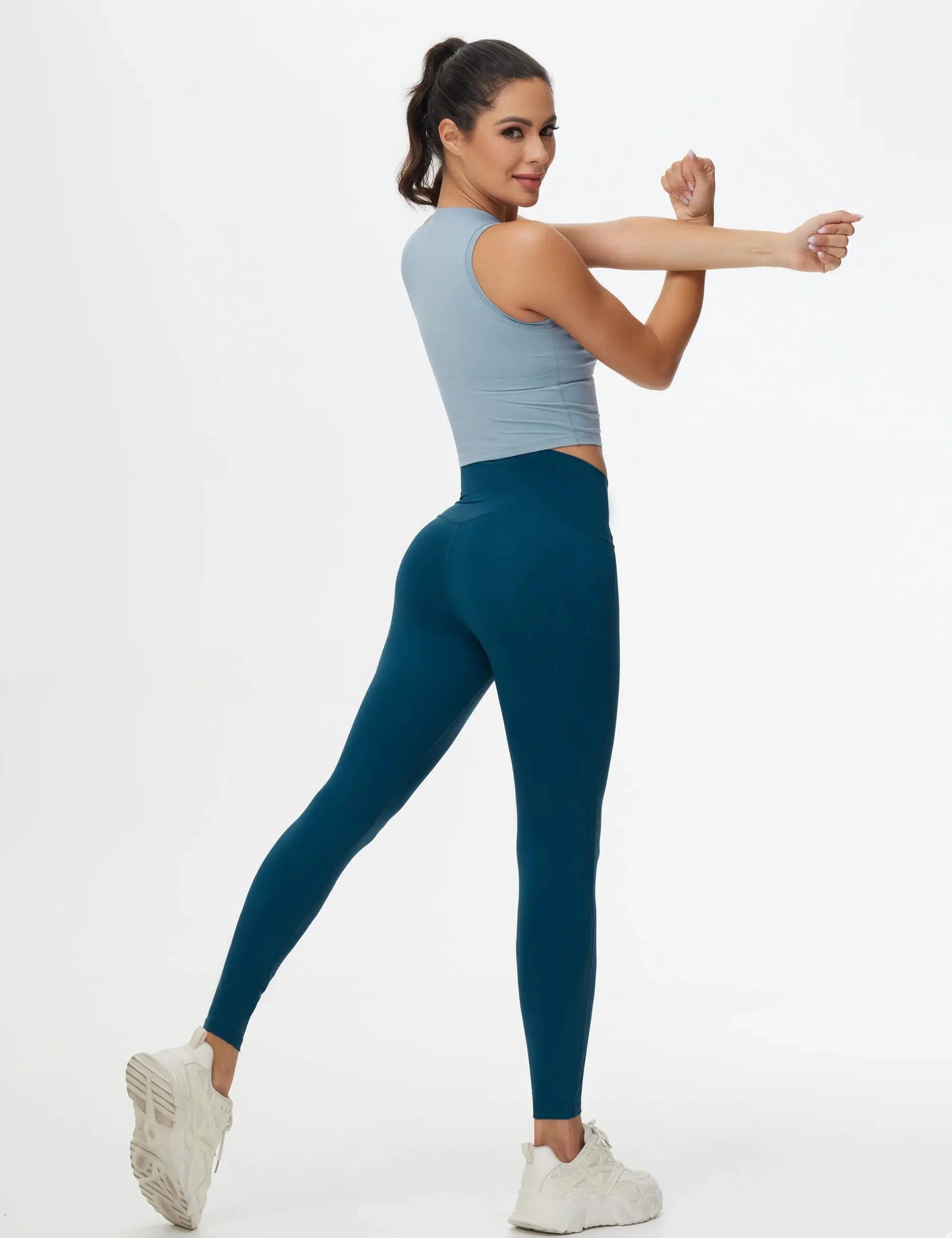 THE GYM PEOPLE Women's Cross Waist Workout Leggings Tummy Control High Waisted Athletic Yoga Pants with Pockets luxecrown.co.uk
