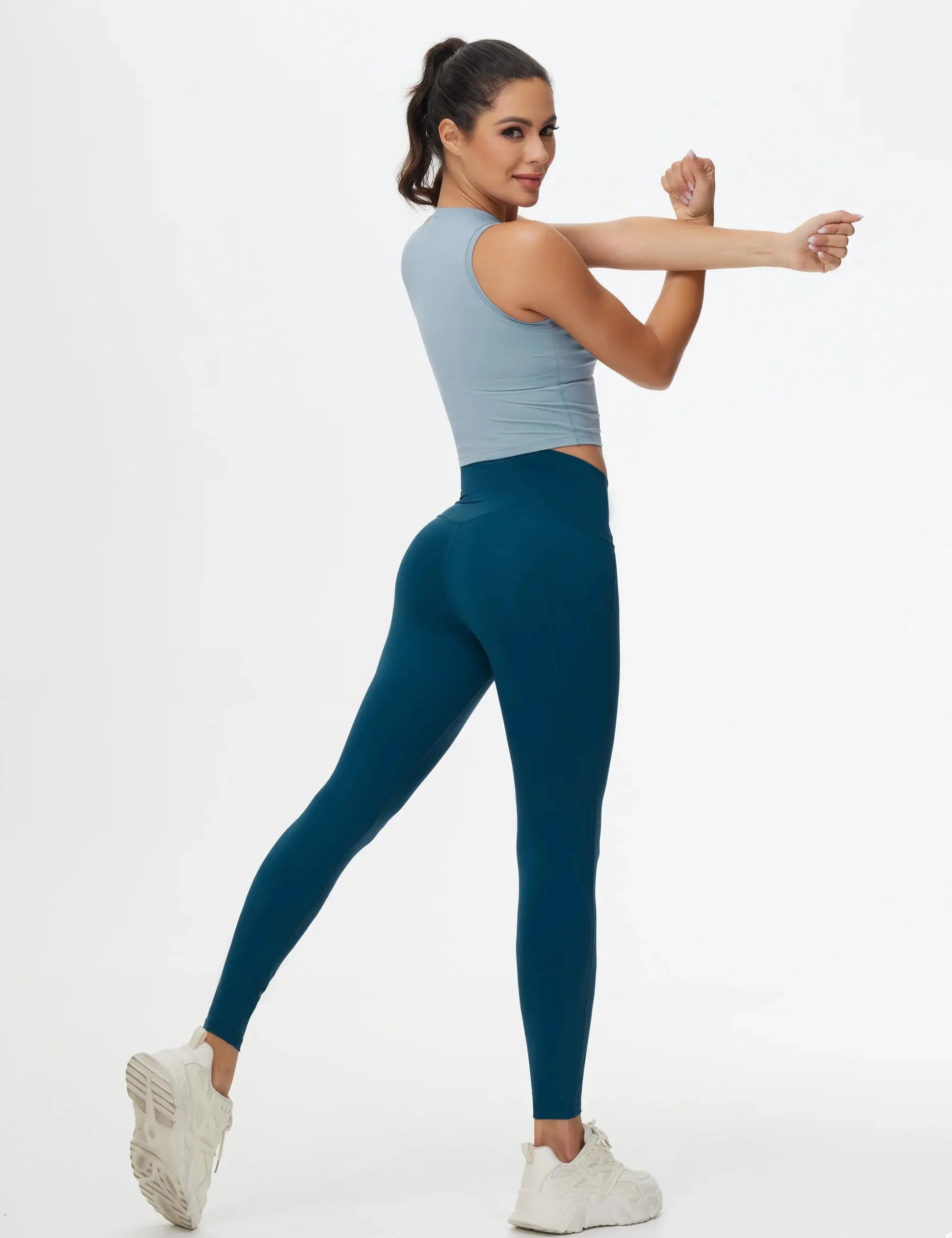THE GYM PEOPLE Women's Cross Waist Workout Leggings Tummy Control High Waisted Athletic Yoga Pants with Pockets luxecrown.co.uk