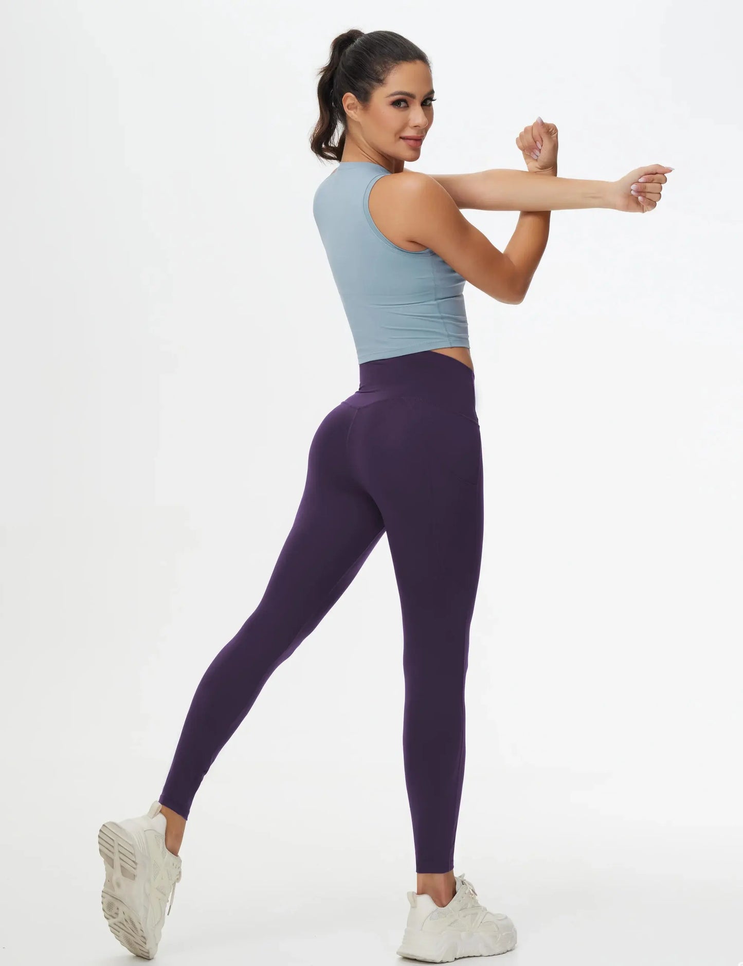 THE GYM PEOPLE Women's Cross Waist Workout Leggings Tummy Control High Waisted Athletic Yoga Pants with Pockets luxecrown.co.uk