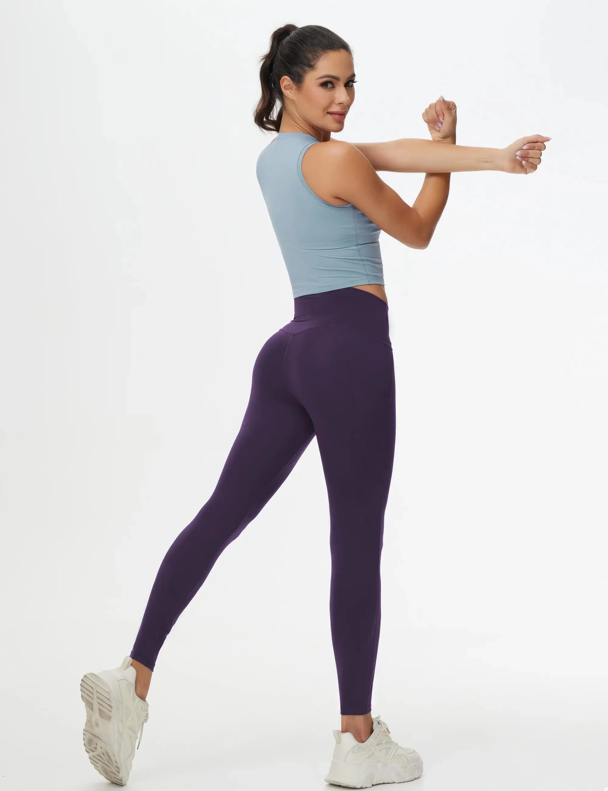 THE GYM PEOPLE Women's Cross Waist Workout Leggings Tummy Control High Waisted Athletic Yoga Pants with Pockets luxecrown.co.uk