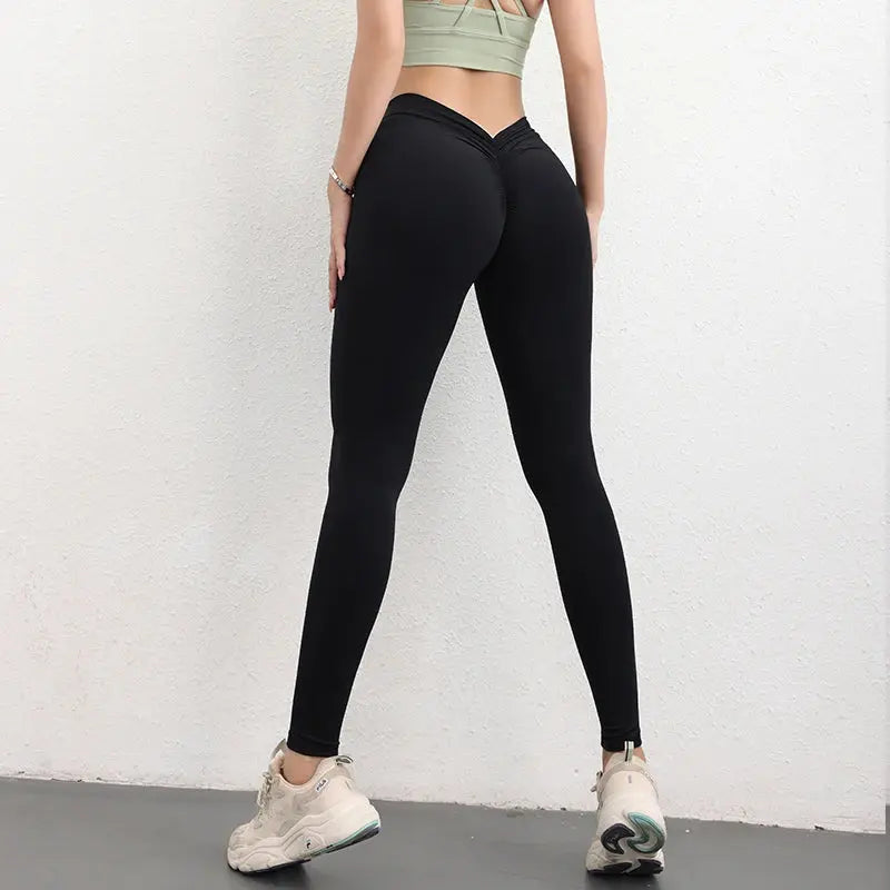 TRY TO BN Back V Scrunch Leggings Women's Gym High Waisted Non See Through Squat Proof Tummy Control Yoga Workout Fitness Tights luxecrown.co.uk
