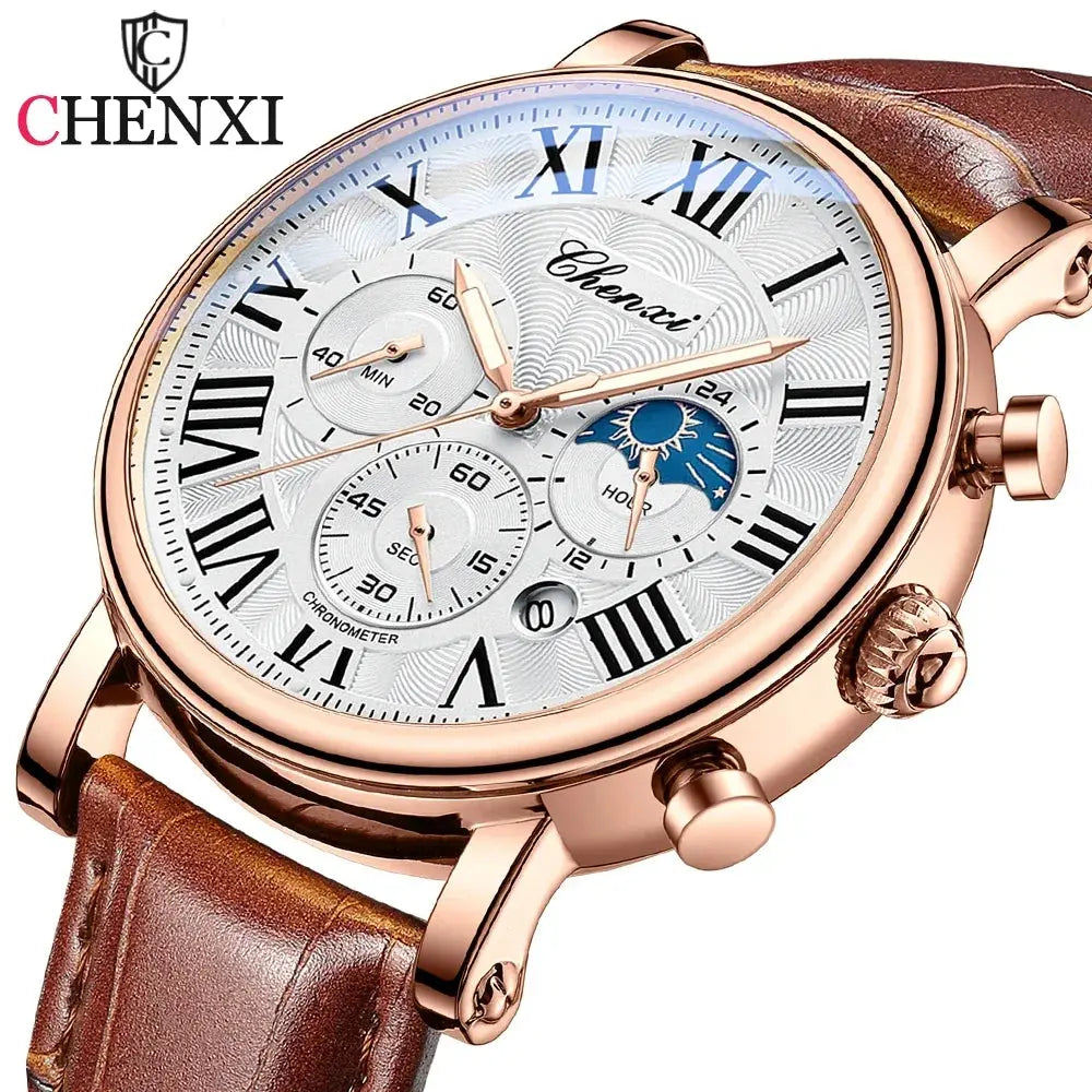 Top Luxury Watch Men Leather Fashion Watches Casual Quartz Wristwatches Male Clock Luminous Waterproof Watch For Men Gifts luxecrown.co.uk
