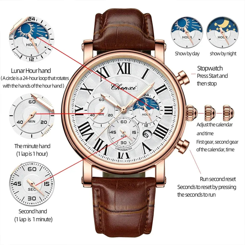 Top Luxury Watch Men Leather Fashion Watches Casual Quartz Wristwatches Male Clock Luminous Waterproof Watch For Men Gifts luxecrown.co.uk