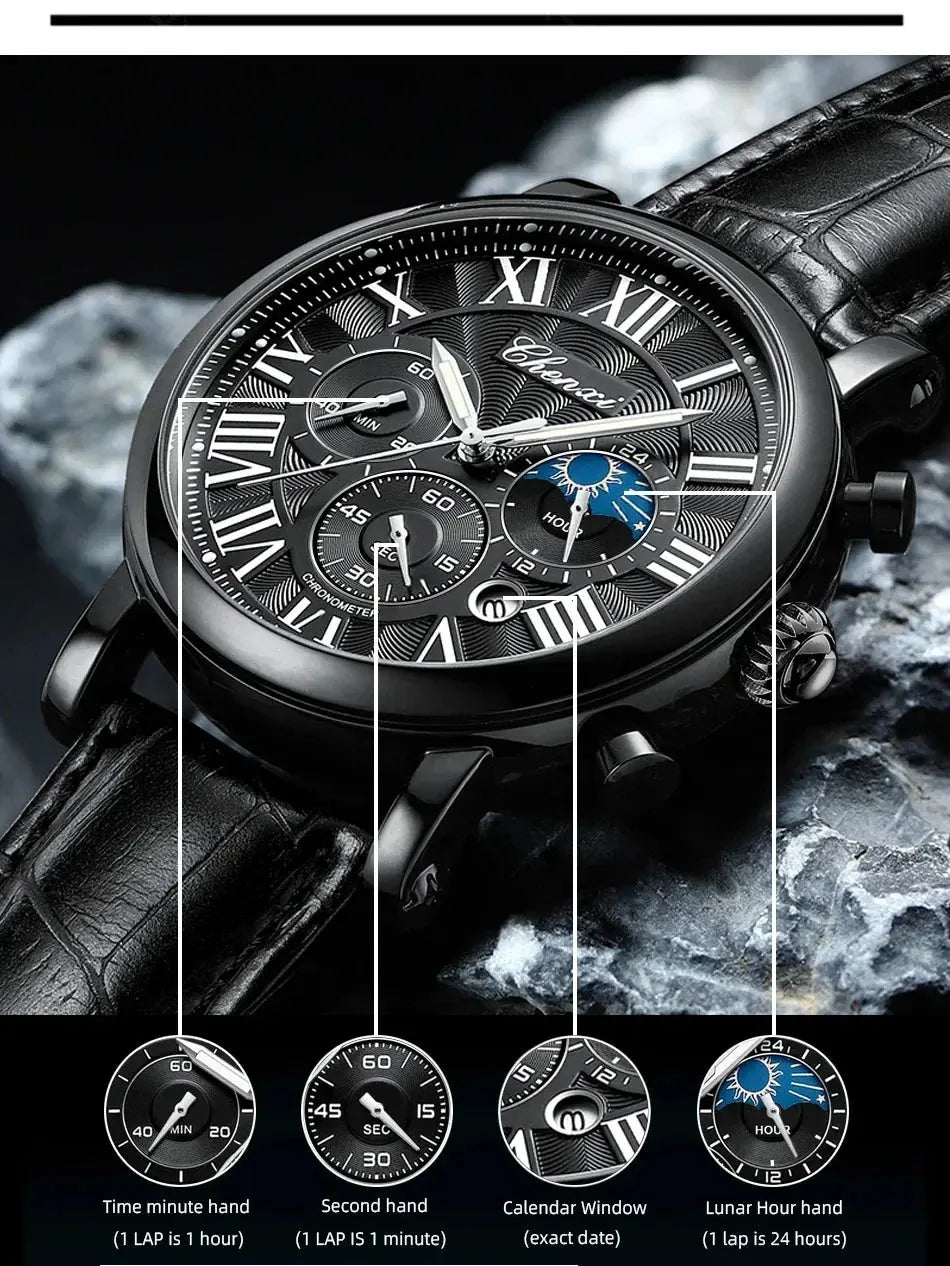 Top Luxury Watch Men Leather Fashion Watches Casual Quartz Wristwatches Male Clock Luminous Waterproof Watch For Men Gifts luxecrown.co.uk
